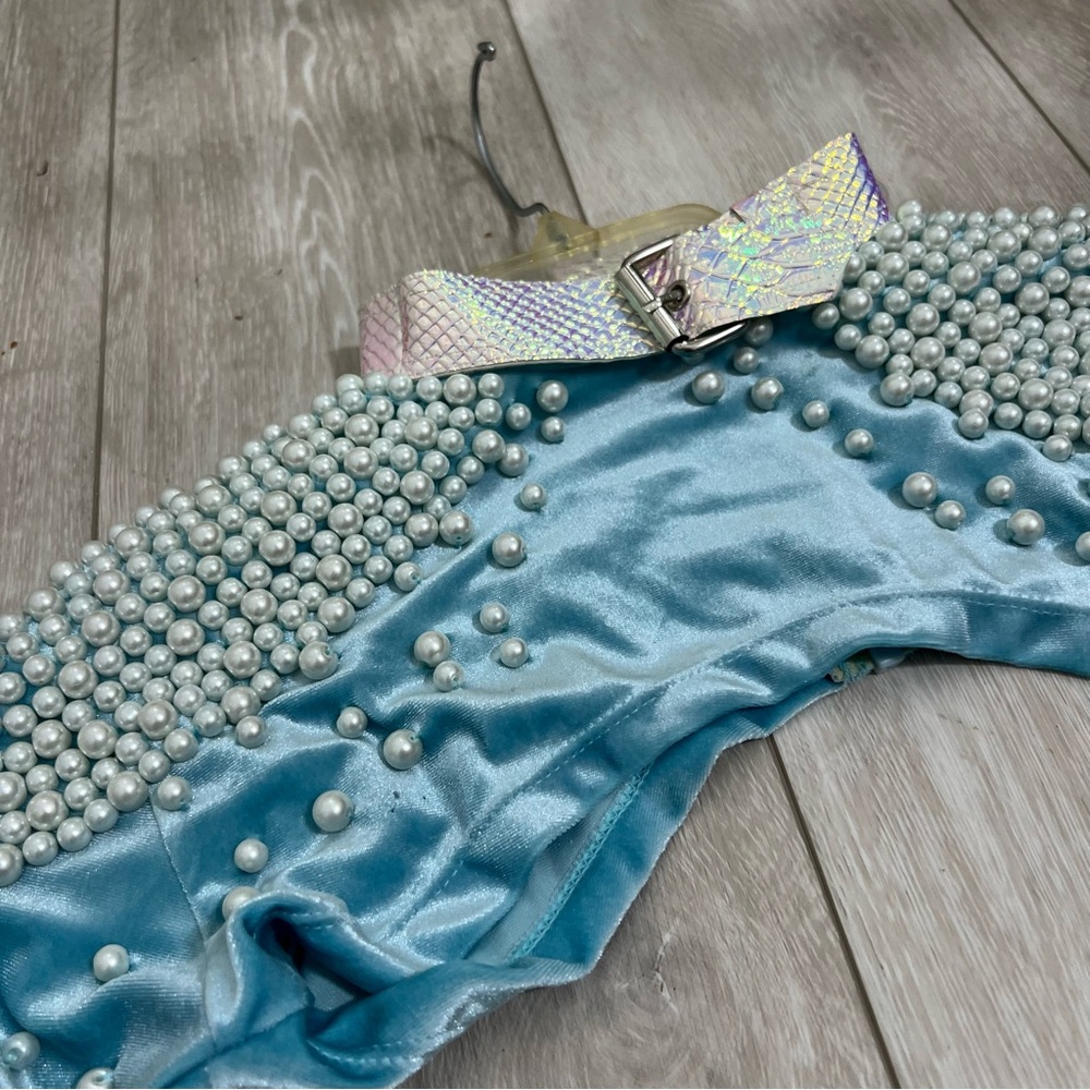 Jackalope Land Daydream Pearl Long Sleeve Baby Blue Iridescent Ultra Crop Top z0 - Picture 9 of 16
